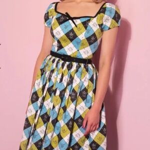 Pre-owned Vixen Ghostbusters Argyle Plaid Bardot Swing Dress